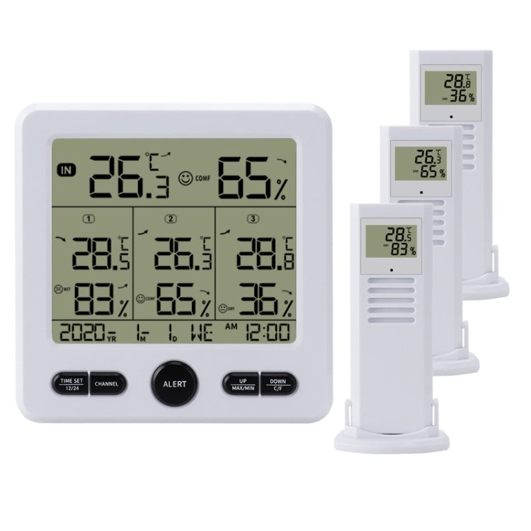 Three Dragged Multi-Function Wireless Thermometer And Hygrometer Indoor And Outdoor High-Precision Thermometer With Color Alarm