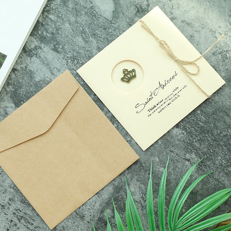 10pcs Vintage Metal Gift Greeting Card Cowhide Envelope Holiday Card