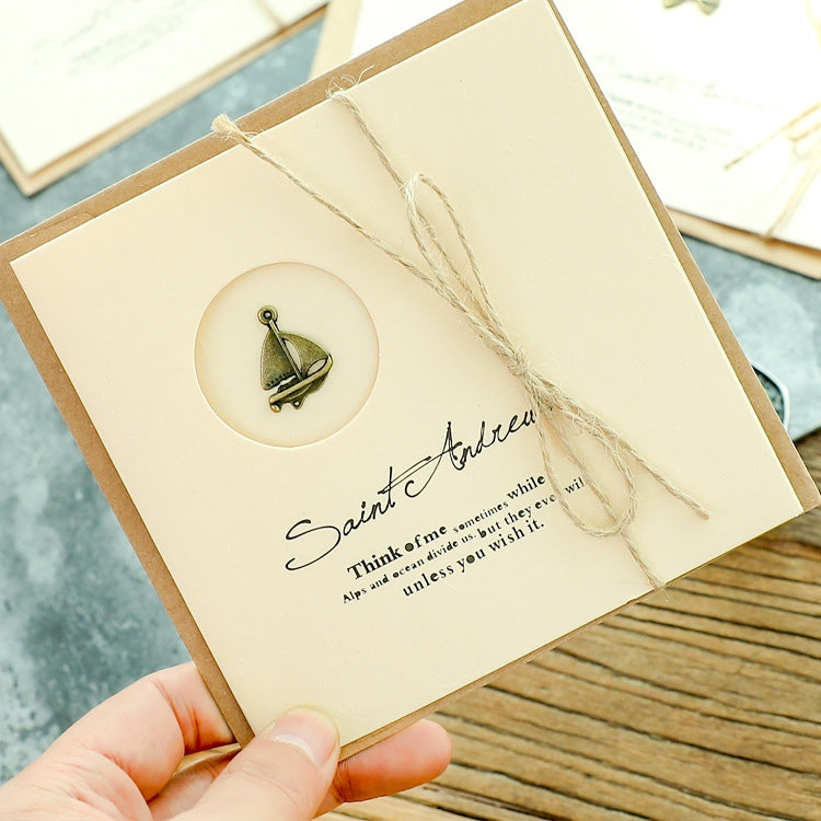 10pcs Vintage Metal Gift Greeting Card Cowhide Envelope Holiday Card