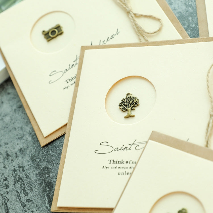 10pcs Vintage Metal Gift Greeting Card Cowhide Envelope Holiday Card