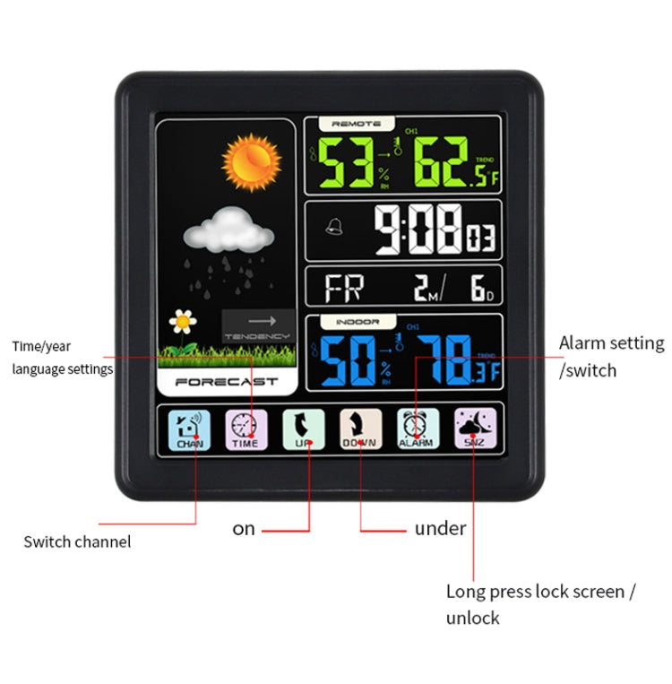 TS-3310 Wireless Weather Clock Multifunctional Color Screen Clock Creative Home Touch Screen Thermometer