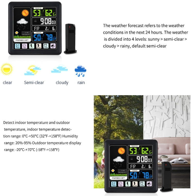 TS-3310 Wireless Weather Clock Multifunctional Color Screen Clock Creative Home Touch Screen Thermometer