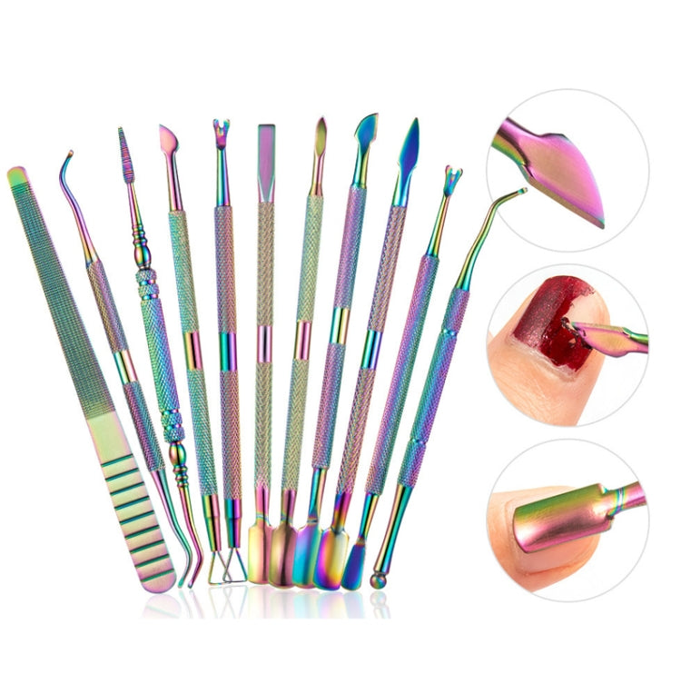 11 in 1 Color Titanium Stainless Steel Nail Steel Push Nail File