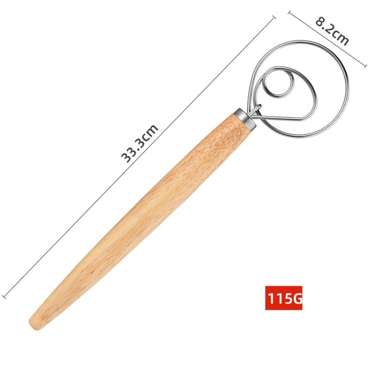 2 PCS 13 Inch Oak Handle Flour Mixer Dough Stainless Steel Mixing Rod Coil Whisk