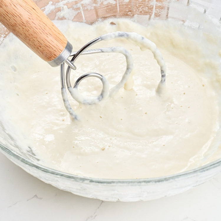 2 PCS 13 Inch Oak Handle Flour Mixer Dough Stainless Steel Mixing Rod Coil Whisk