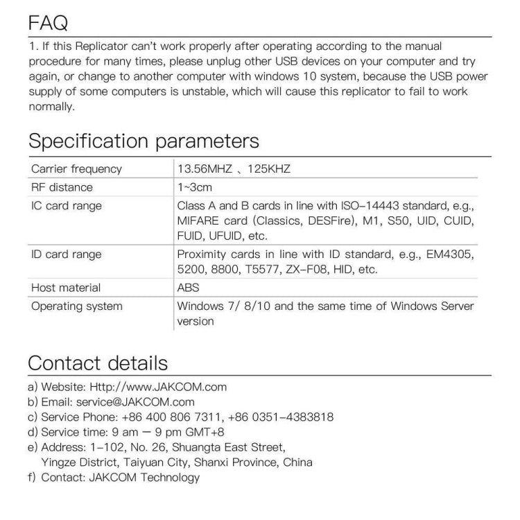 JAKCOM CD2 Access Control Proximity Card Duplicator RFID/ICID Card Reader Card Reader