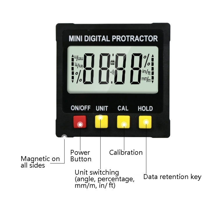 Electronic Digital Display Inclinometer Slope Level Protractor Four-Sided Magnetic Angle Ruler