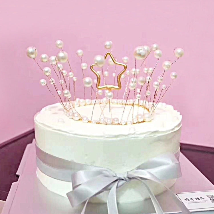 2 PCS Seaweed Tassel Pearl Crown Baking Cake Decoration