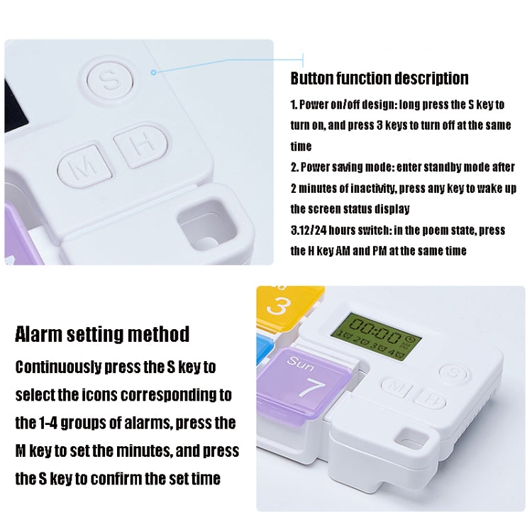 TF-248 7-Cell Smart Timing Reminder Plastic Pill Box Pill Storage Box