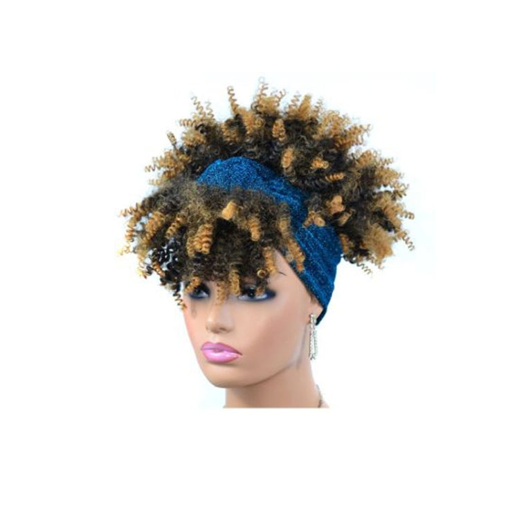 Headscarf Wig Black Gradient Small Curly Wig Explosive Headgear
