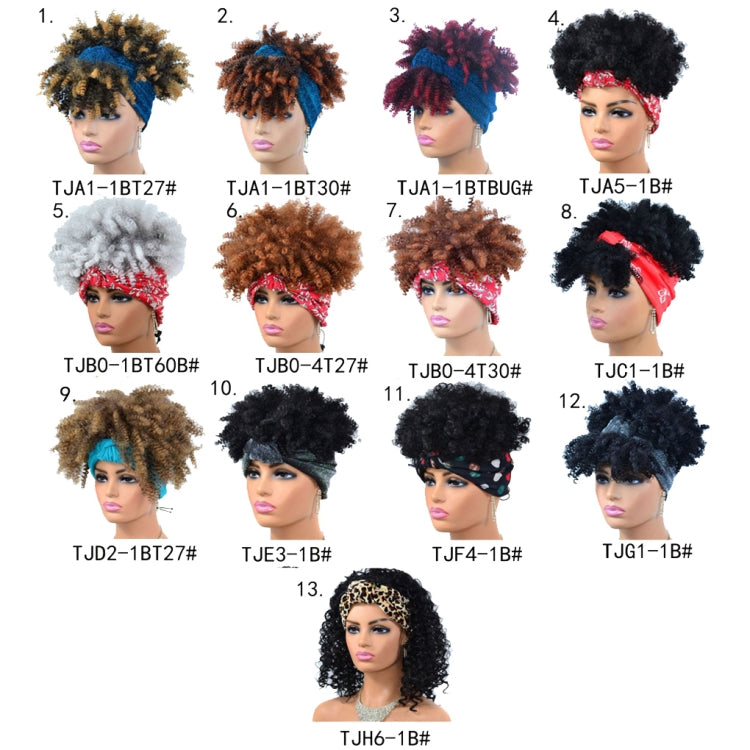 Headscarf Wig Black Gradient Small Curly Wig Explosive Headgear