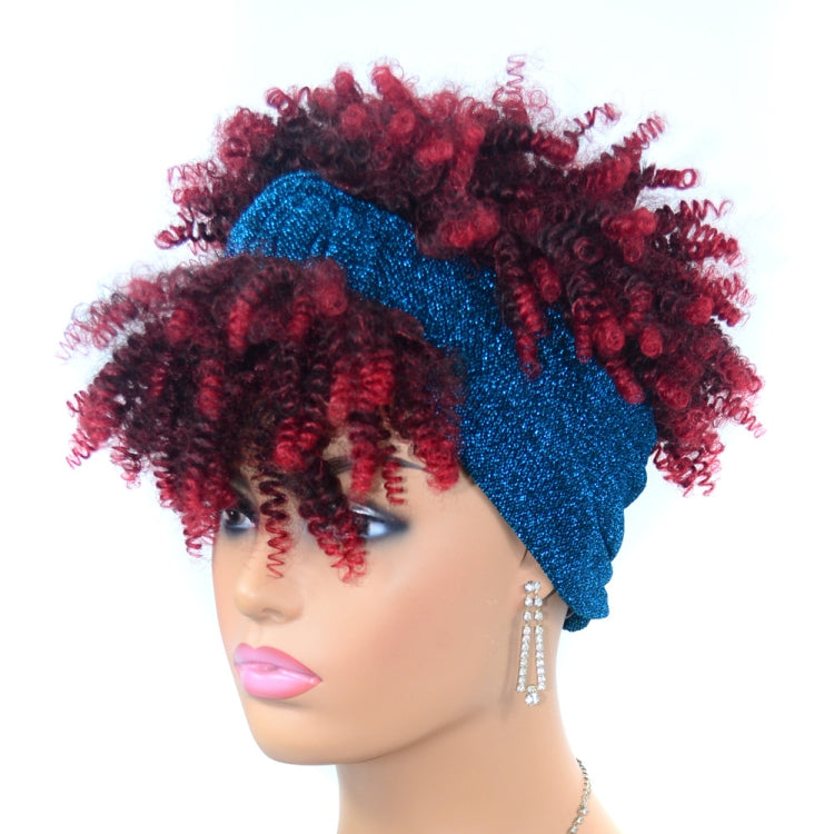 Headscarf Wig Black Gradient Small Curly Wig Explosive Headgear