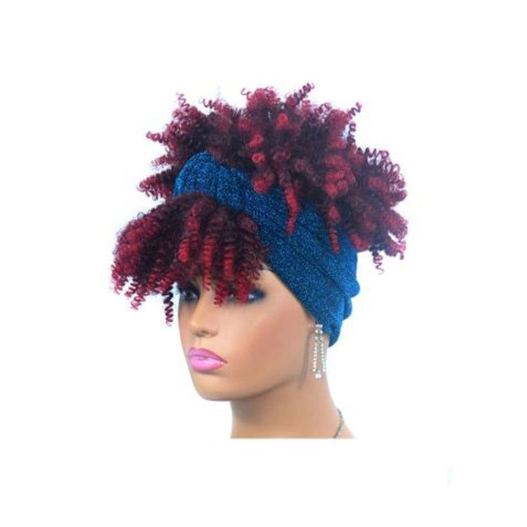 Headscarf Wig Black Gradient Small Curly Wig Explosive Headgear