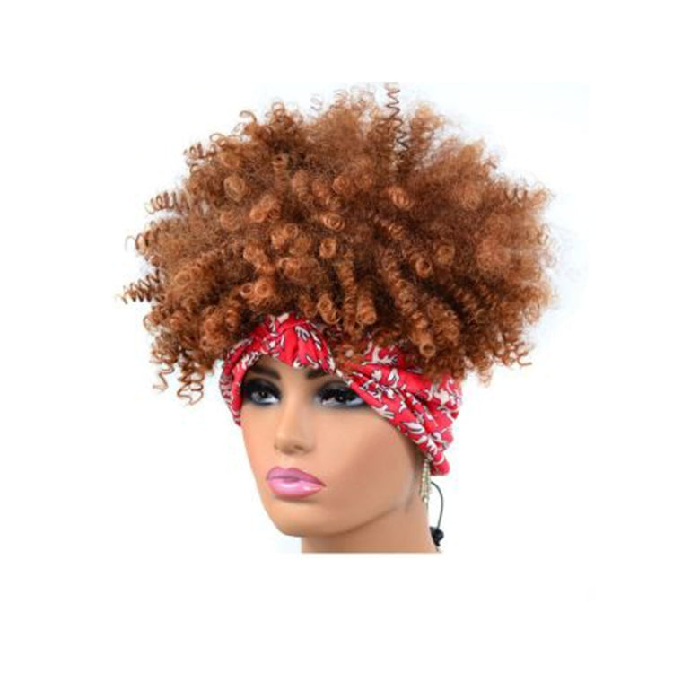 Headscarf Wig Black Gradient Small Curly Wig Explosive Headgear