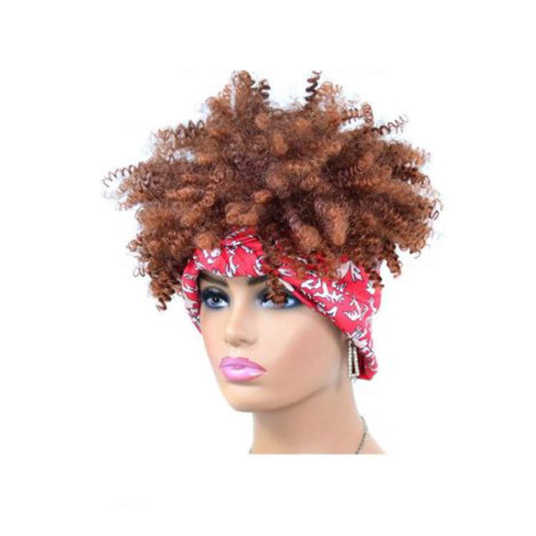 Headscarf Wig Black Gradient Small Curly Wig Explosive Headgear