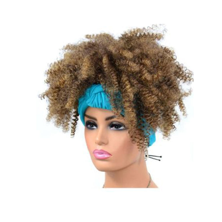 Headscarf Wig Black Gradient Small Curly Wig Explosive Headgear