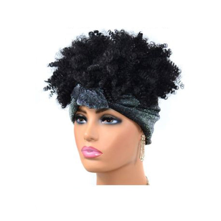 Headscarf Wig Black Gradient Small Curly Wig Explosive Headgear