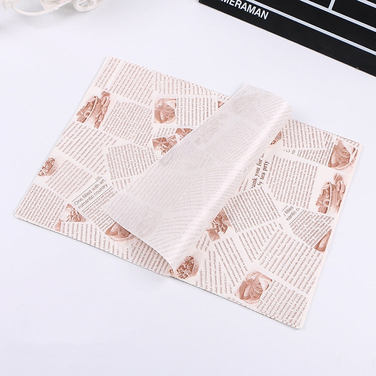 100 Sheets / Pack Cake Greaseproof Paper Baking Packaging Plate Paper Hamburger Paper, Colour: Classical Newspaper