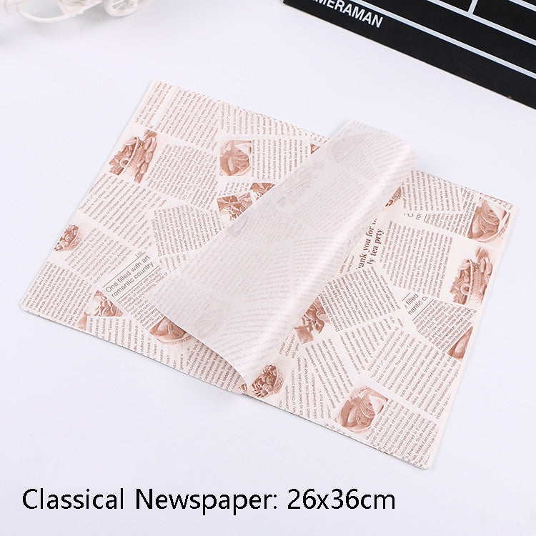 100 Sheets / Pack Cake Greaseproof Paper Baking Packaging Plate Paper Hamburger Paper, Colour: Classical Newspaper