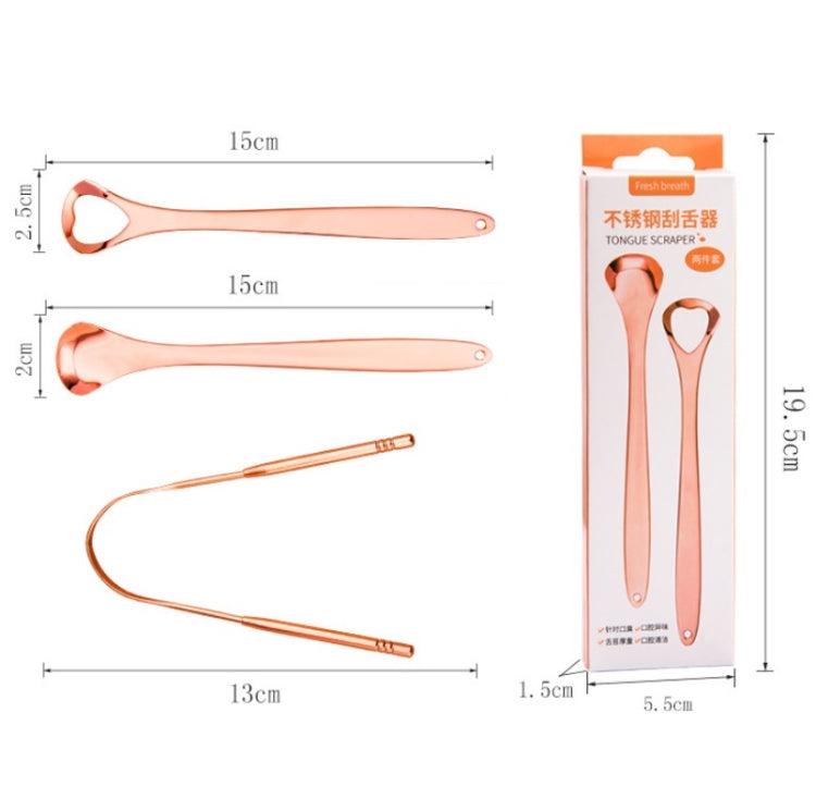 Tongue Cleaner Bad Breath Stainless Steel Cleaning Brush Tongue Scraper + Two-piece Set (Rose Gold )