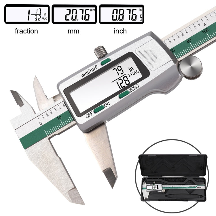 ET50 0-150mm Green Stainless Steel Vernier Caliper With Digital Display
