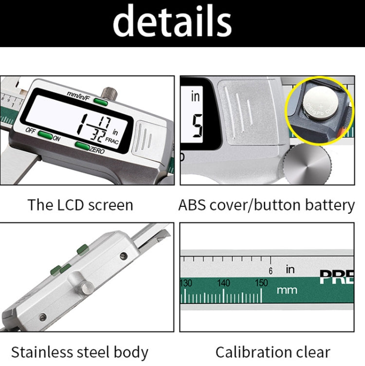 ET50 0-150mm Green Stainless Steel Vernier Caliper With Digital Display