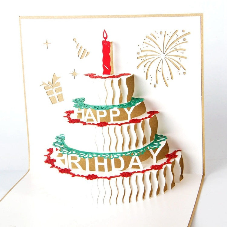 2 PCS 3D Three-Dimensional Cake Birthday Card Children Handmade Gift Small Card