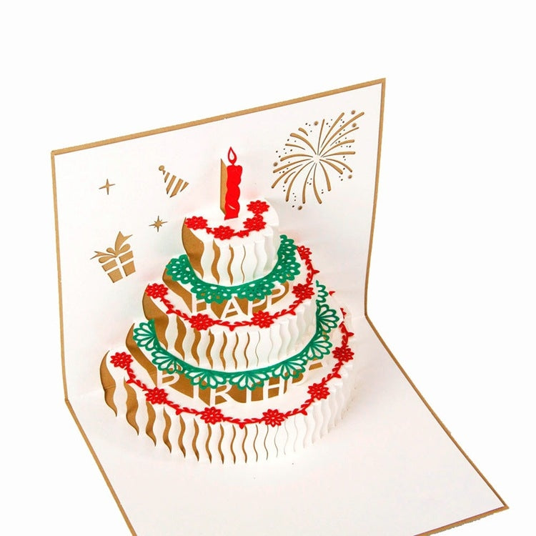 2 PCS 3D Three-Dimensional Cake Birthday Card Children Handmade Gift Small Card