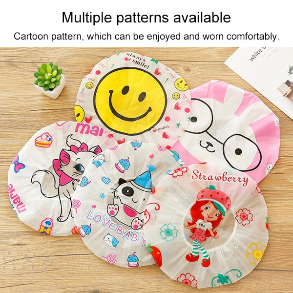 3 PCS Cute Cartoon Shower Bath Cap Saunas Lace Elastic Band Cap Hair Protective Cap