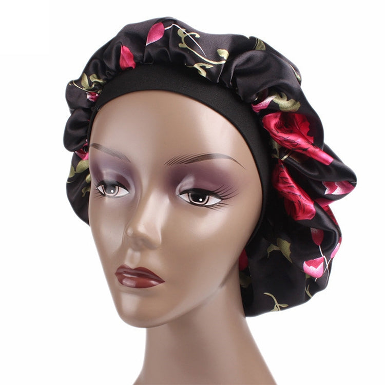 2 PCS Women Satin Night Sleep Cap Hair Bonnet Hat Silk Head Cover Wide Elastic Band