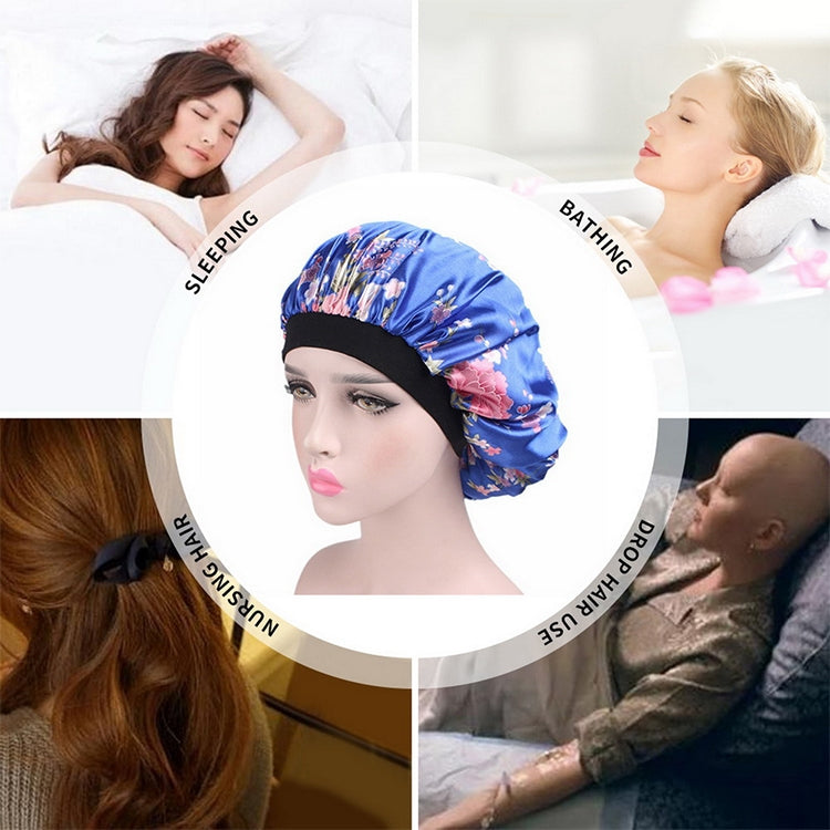 2 PCS Women Satin Night Sleep Cap Hair Bonnet Hat Silk Head Cover Wide Elastic Band