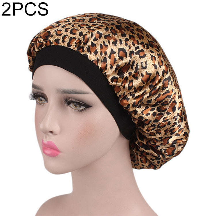 2 PCS Women Satin Night Sleep Cap Hair Bonnet Hat Silk Head Cover Wide Elastic Band