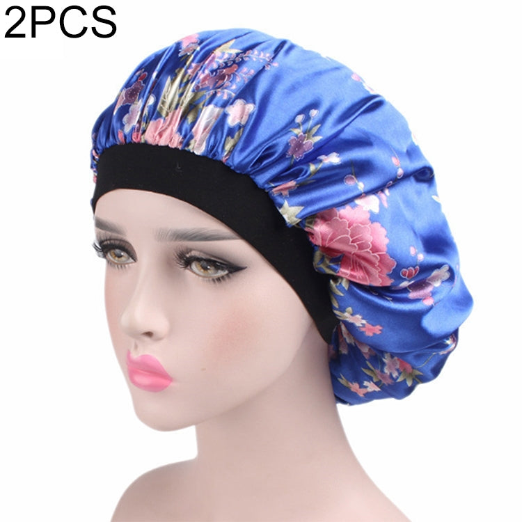 2 PCS Women Satin Night Sleep Cap Hair Bonnet Hat Silk Head Cover Wide Elastic Band