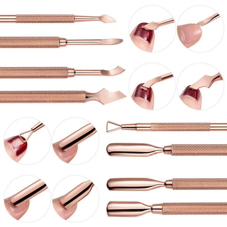 Rose Gold Double-headed Steel Nail Remover Set Clean Decontamination Remover Manicure Tool