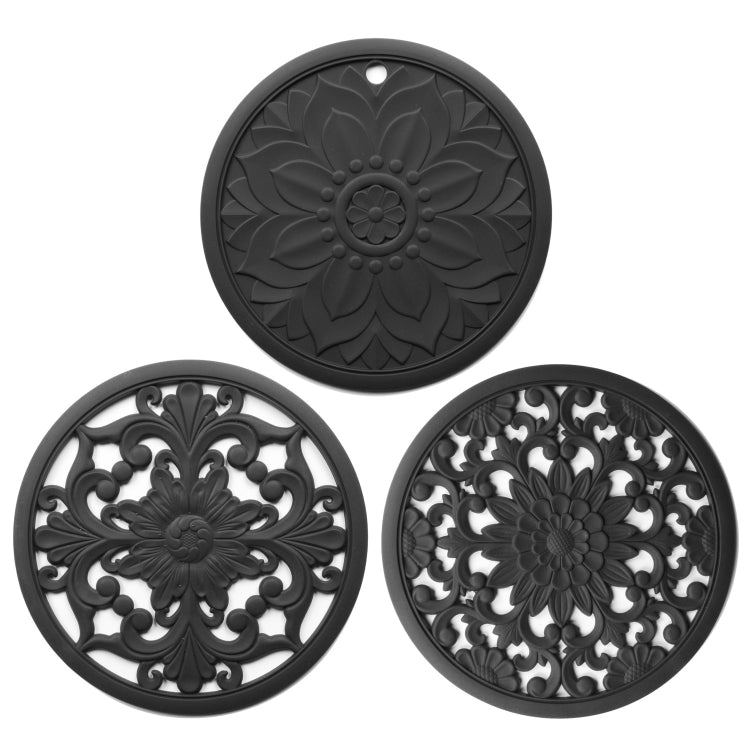 3 in 1 Hollow Flower Silicone Heat Insulation Pad Anti-Scalding Pot Bowl Pad Set