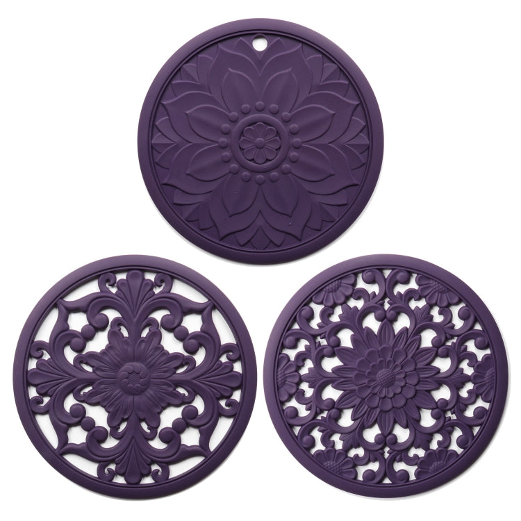 3 in 1 Hollow Flower Silicone Heat Insulation Pad Anti-Scalding Pot Bowl Pad Set
