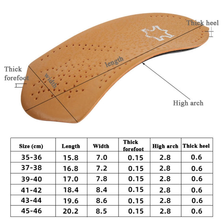Cow Leather Arch Half Insole Flat Arch Support O-Leg Corrective Insole,Size: 35/36