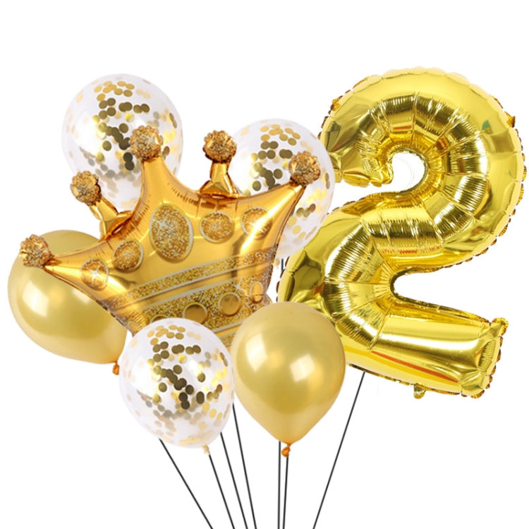 2 PCS Birthday Baby Children Golden Crown Aluminum Film Number Balloon Set Wedding Scene Decoration