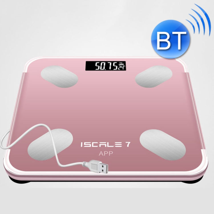 ISCRLE7 Smart Weight Scale Bluetooth Body Fat Measuring Instrument Solar Energy Charging(Rose Gold)