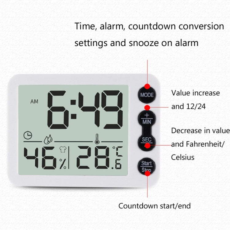 Multifunctional Indoor Thermometer And Hygrometer Large Screen Alarm Clock Kitchen Electronic Countdown Timer