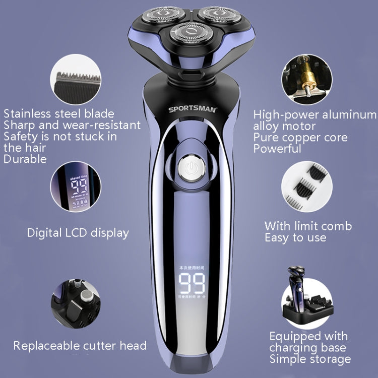 Sportsman SM-530 Electric Men Shaving Knife Multi-Function Base Charging Digital Water Washing Razor