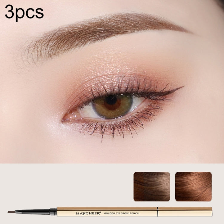 3 PCS MAYCHEER 3117 Small Gold Bars Double Eyebrow Pencil Thin Head Waterproof Non-bleeding Eyebrow Pencil