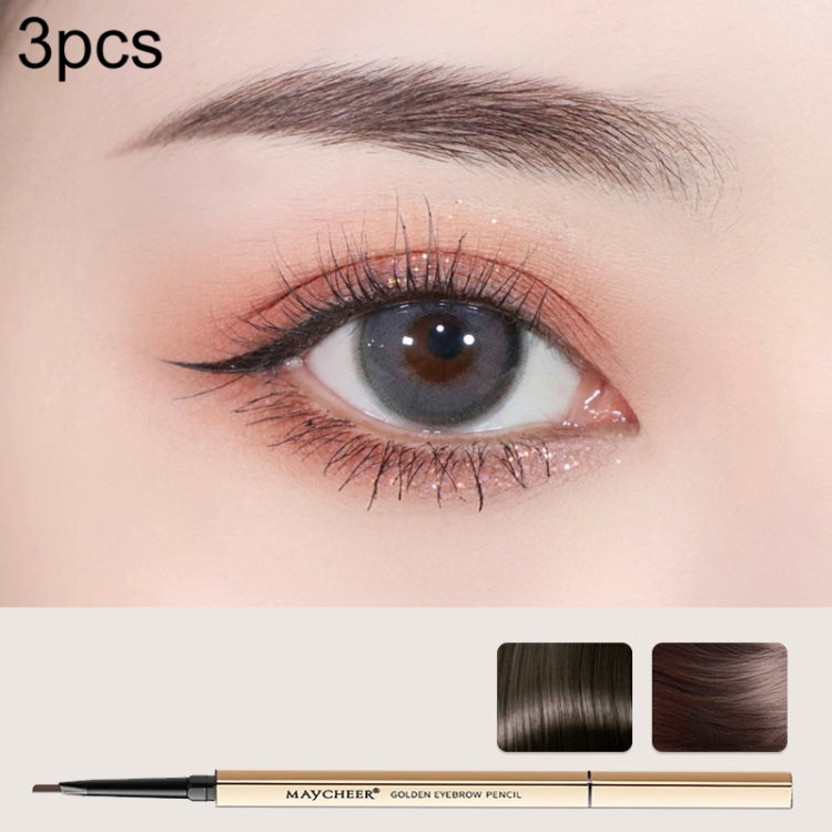 3 PCS MAYCHEER 3117 Small Gold Bars Double Eyebrow Pencil Thin Head Waterproof Non-bleeding Eyebrow Pencil