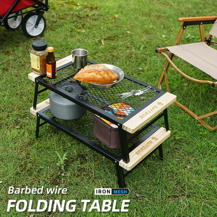 CLS Outdoor Folding Mesh Table Camping Iron Folding Table Portable Barbecue Rack Car Camping Rack