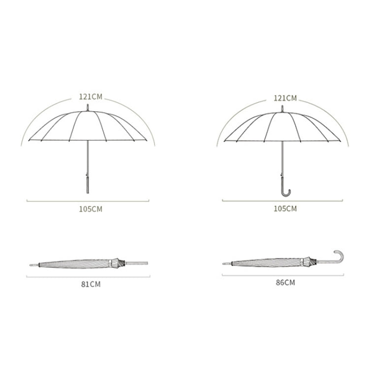 16 Bone Plain Straight Umbrella Small Fresh Long Handle Umbrella