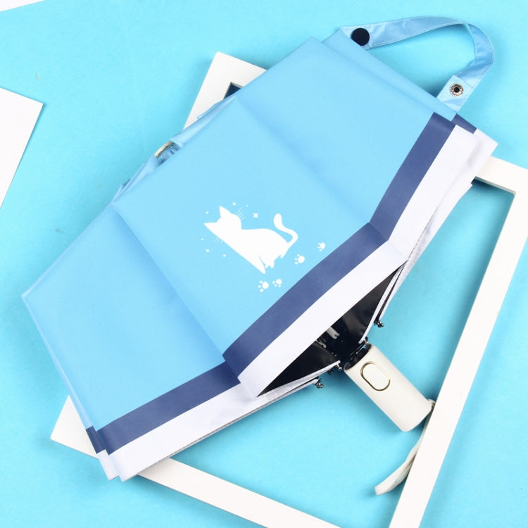 Small Fresh Three-Fold Automatic Black Rubber Sunscreen Umbrella Cartoon Cat Sunny Rain Umbrella
