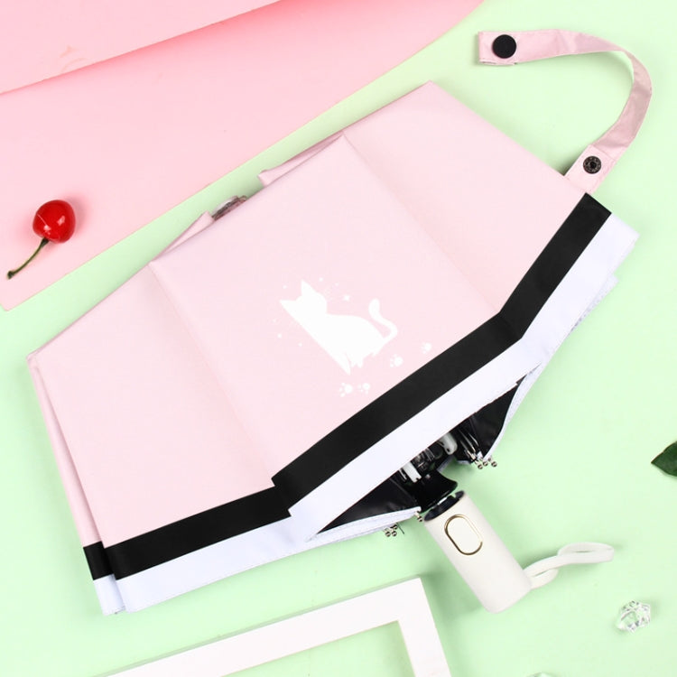 Small Fresh Three-Fold Automatic Black Rubber Sunscreen Umbrella Cartoon Cat Sunny Rain Umbrella