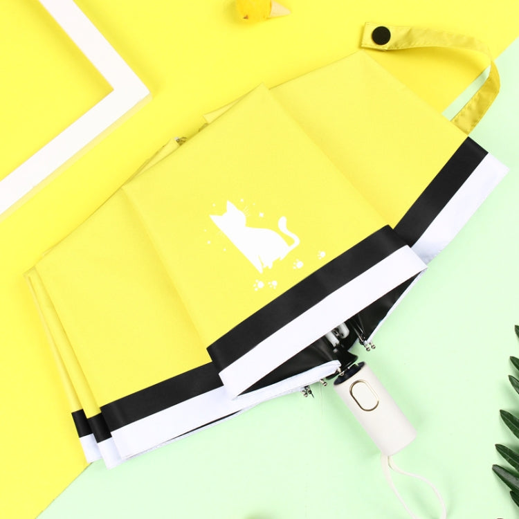 Small Fresh Three-Fold Automatic Black Rubber Sunscreen Umbrella Cartoon Cat Sunny Rain Umbrella