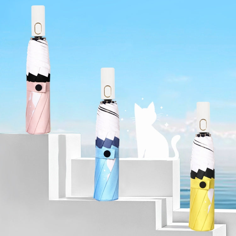 Small Fresh Three-Fold Automatic Black Rubber Sunscreen Umbrella Cartoon Cat Sunny Rain Umbrella