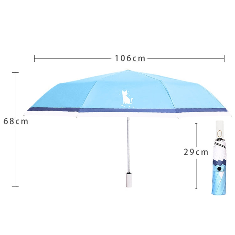 Small Fresh Three-Fold Automatic Black Rubber Sunscreen Umbrella Cartoon Cat Sunny Rain Umbrella